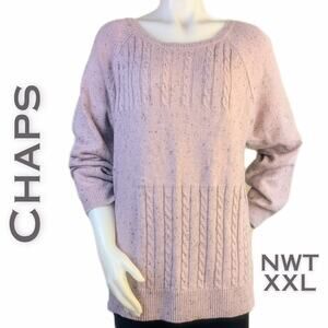 NEW Chaps Womens Sweater XXL Lavender White Cable Knit Scoop Neck Raglan Sleeve